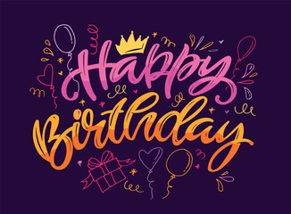 Happy Birthday - trendy hand drawn doodle lettering postcard. Birthday Party vector. T-shirt design, Mug print.