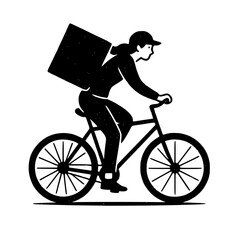 bike courier in black isolated in white 