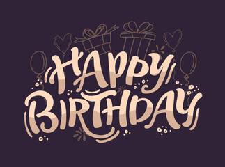 Obraz premium Happy Birthday - trendy hand drawn doodle lettering postcard. Birthday Party vector. T-shirt design, Mug print.