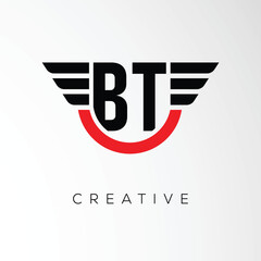 Obraz premium BT Creative Wings Letter Logo with Modern Shield - Powerful Business and Branding Symbol