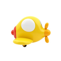 A charming yellow cartoon toy airplane with a single propeller, rendered in 3D and isolated on a clean white background.