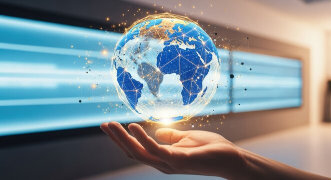 Digital Globe in Hand: Technology, Connectivity, and Global Network Conceptual Image for Business and Innovation - Powered by Adobe