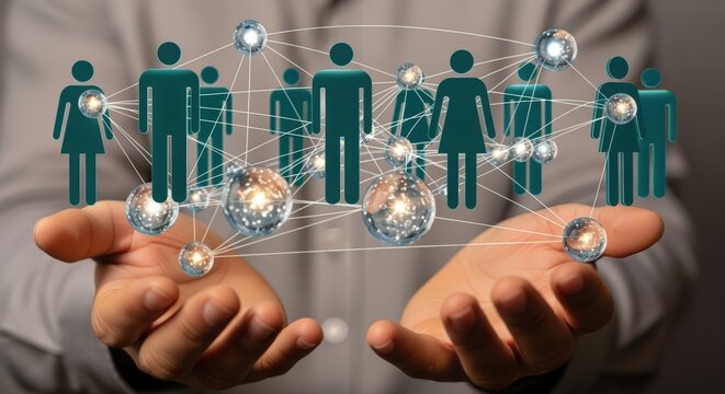 Abstract Visualization of a Human Social Network in Hands, Representing Connectivity and Communication