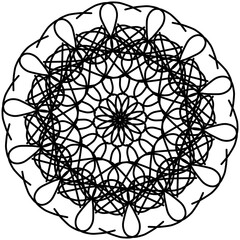 Abstract art black and white lines, circles with radial rays that spread like flower petals for screen printing on tiles or for use as a tattoo. Transparent background.
