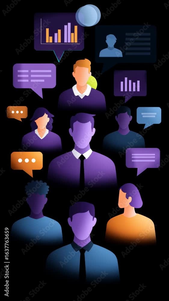 Aufkleber group of diverse individuals engaging in a virtual discussion in a modern and abstract digital setti