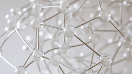 Abstract Molecular Structure with Spheres and Metal Connections Against a White Background, Ideal for Science or Technology