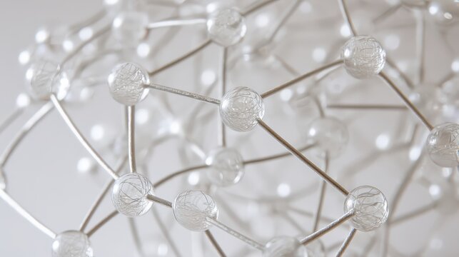 Abstract Molecular Structure with Spheres and Metal Connections Against a White Background, Ideal for Science or Technology