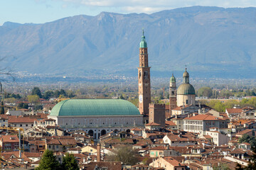 Panoramic view of Vicenza from Monte Berico, featuring Bissara Tower and Palladian Basilica with...