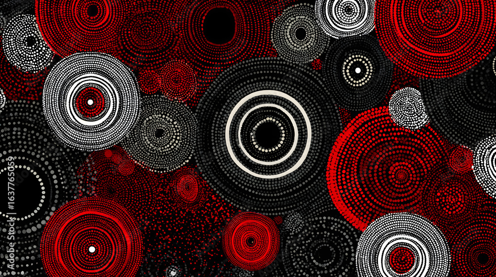 Poster circular symphony: an abstract composition of concentric circles in various sizes and colors dance a