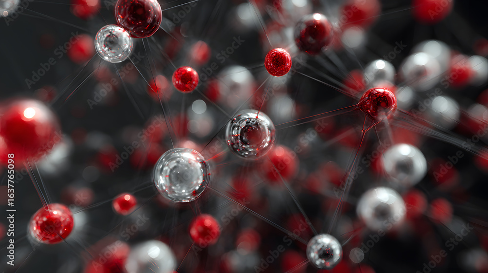 Poster network of spheres: a captivating abstract image showcases interconnected spheres, their translucent