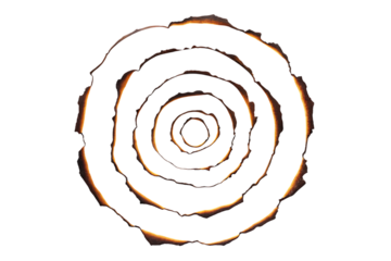 Fiery concentric circles with burnt edges glow intensely on transparent background
