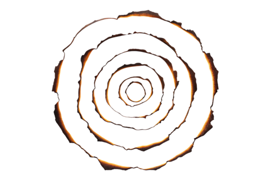 Fiery concentric circles with burnt edges glow intensely on transparent background
