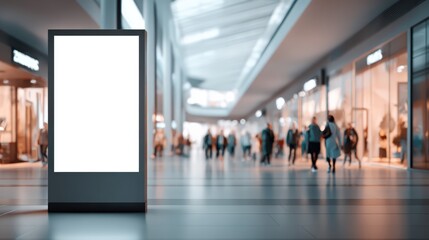 Blank Advertising Billboard in Modern Shopping Mall, Mockup Template for Promotional Content, Retail Business