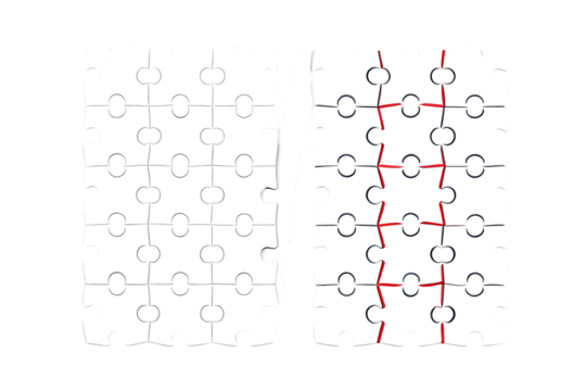 Unconnected puzzle pieces await assembly for new ideas on transparent background