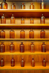 empty perfume glass bottles on shelves