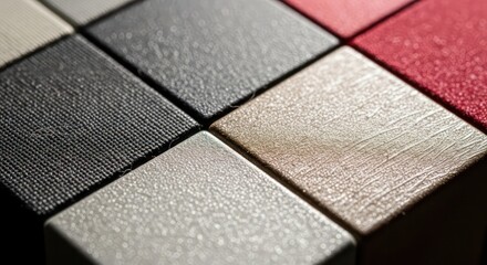 A Grid of Contrasting Textures: Macro Detail of Woven and Embossed Material Samples.