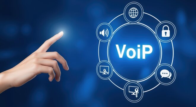 VoIP Technology Concept: A Human Hand Interacting with a Digital Interface for Communication Solutions
