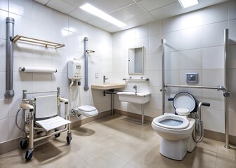 Accessible and modern restroom with safety features for enhanced user comfort