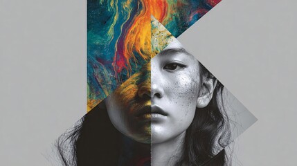 symbolic representation of cultural diversity and the blending of identities through fragmented colorful portrait