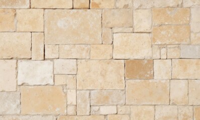 Textured beige stone wall with varied rectangular tiles and natural imperfections.