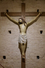 Wooden crucifix by Marco Romano, late 13th century, polychrome sculpture in the Monastery of the...