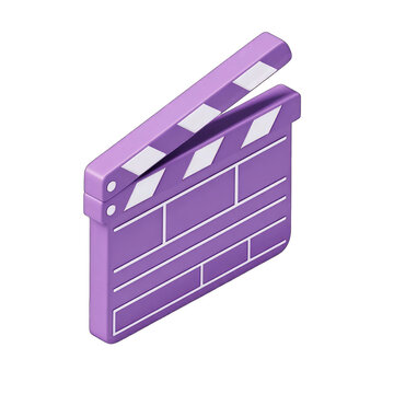 3D illustration of a purple film clapperboard