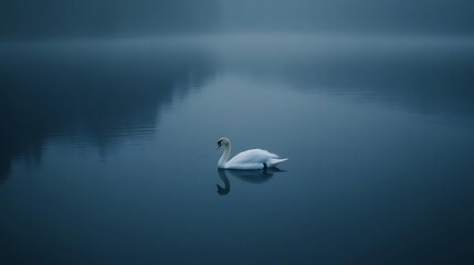 Beautiful swan on misty lake serene nature photography tranquil water scene elegant bird wildlife image