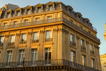 exterior facade of the Opéra Garnier , concert hall in Paris, France