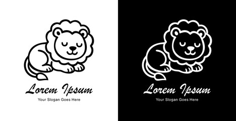 The logo design is a tiny lion in a sleeping pose, eyes closed, and an adorable peaceful expression