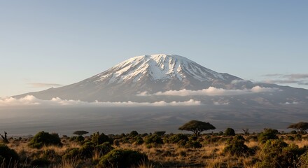 Obraz premium A natural view of the Mount Kilimanjaro in Tanzania on a foggy day in vivid detail