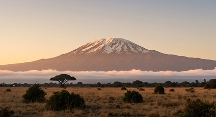 Scenic view of a natural view of the mount kilimanjaro in tanzania on a foggy day