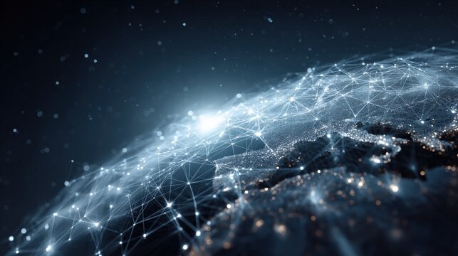 Global Network Connection: Abstract Earth with Data Nodes and Digital Communication Overlay, Modern Technology
