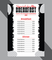 Menu design, special healthy breakfast food menu, and business menu flyer templates.