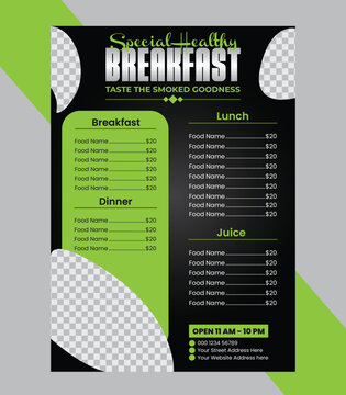Special healthy breakfast food menu design, and business menu flyer templates, x Restaurant food menu design