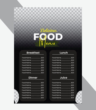 Modern delicious food menu design template, Food menu flyer design template x Food menu template