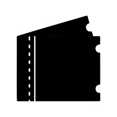 Illustration of two black tickets with dashed line for tearing and purchase