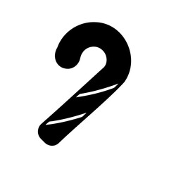 Single Black Candy Cane Silhouette with White Stripes on White Background