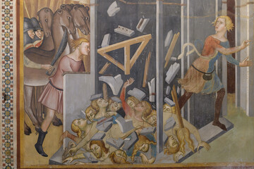 Detail of Fresco depicting biblical scenes in the Collegiate Church of Santa Maria Assunta, San...