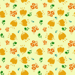 Seamless Floral Pattern with Yellow Background for Paper and Fabric Design