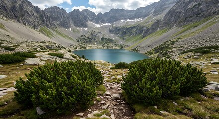 Mountain landscape with lakes and peaks in Gerber Valley, in Aiguestortes and Estany de Sant Maurici National Park. Hiking in the pyrenees. in vivid detail © Jawad Malik