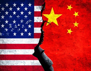 A cracked wall displays the US and Chinese flags, symbolizing division (2)