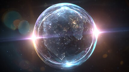 **Glowing Neon World Globe Inside Transparent Sphere, Floating In Space With Lens Flares And Stars, Deep Space Ai Concept --Ar 16:9 --V 7.0** - @Darya (Relaxed) -# Create, Explore, And Organize On [Mi
