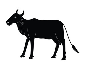 Cow vector icon. Silhouette of dairy milk cow, calf  vector symbol. Domestic animal,  farm animals  grazing, standing, walking. Vector illustration.