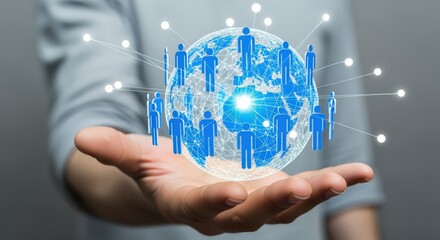 Global network in hand, worldwide business connections, social media community and digital international communication