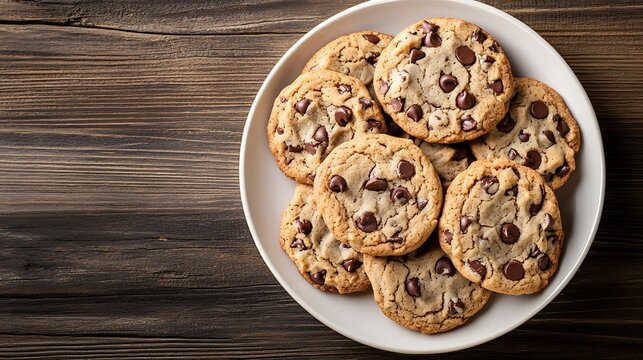 Chocolate chip cookies on plate delicious homemade dessert sweet treat bakery food snack fresh baked goods 100