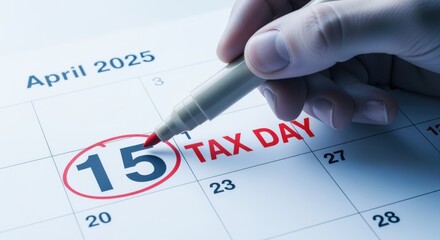 Tax Day Reminder: Hand Circling April 15th on Calendar for Filing Taxes in 2025