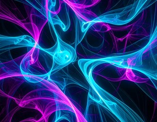 Obraz premium Abstract swirls of vibrant blue and pink luminous energy flow on a black background