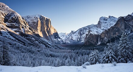 Beautiful capture of a scenic shot of yosemite valley during winter at yosemite national park in canada