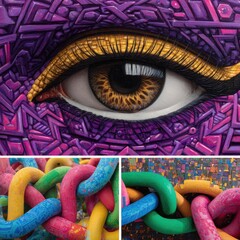 Fototapeta premium Vibrant eye art, interconnected chains