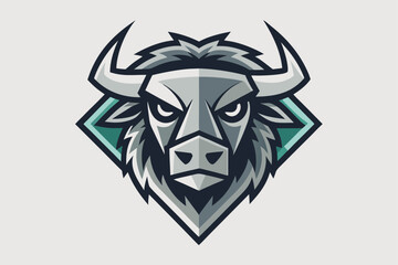 A geometrically stylized bull mascot with formidable horns gazes intensely forward against teal diamond